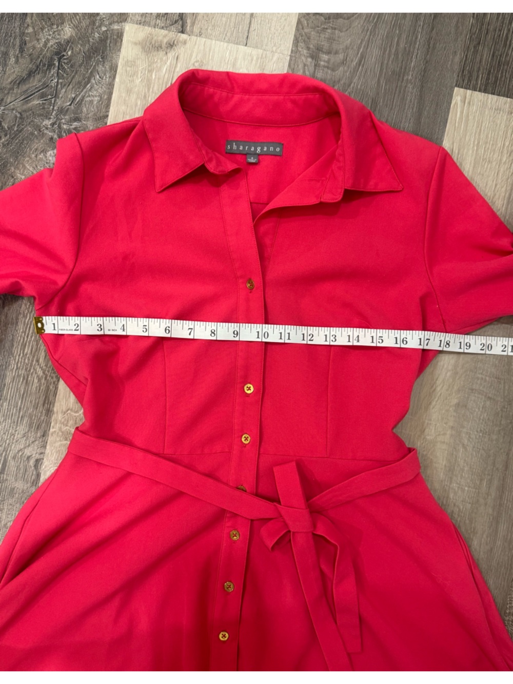 Sharagano Coral Pink Button-Front Tie-Waist Shirt Midi Dress - Picture 7 of 9